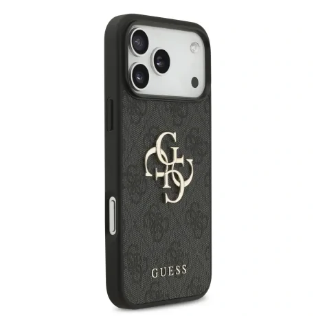 Husă spate Guess PU 4G cu logo metalic pentru iPhone 17 Pro Max, gri