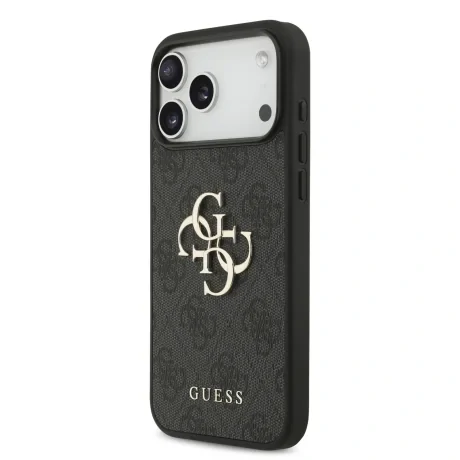 Husă spate Guess PU 4G cu logo metalic pentru iPhone 17 Pro Max, gri
