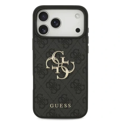 Husă spate Guess PU 4G cu logo metalic pentru iPhone 17 Pro Max, gri