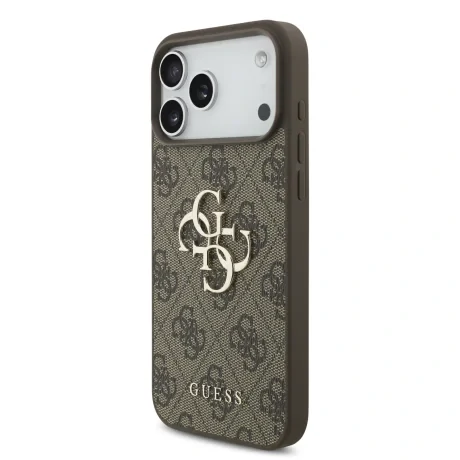 Husă spate Guess PU 4G cu logo metalic pentru iPhone 17 Pro Max, maro
