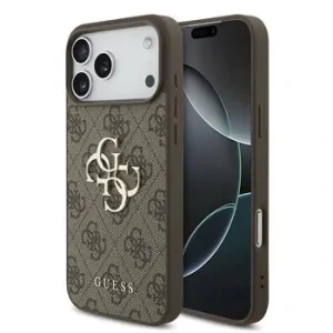 Husă spate Guess PU 4G cu logo metalic pentru iPhone 17 Pro Max, maro