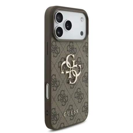 Husă spate Guess PU 4G cu logo metalic pentru iPhone 17 Pro Max, maro