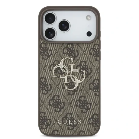 Husă spate Guess PU 4G cu logo metalic pentru iPhone 17 Pro Max, maro