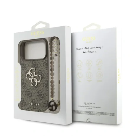Husă spate Guess PU 4G cu logo metalic pentru iPhone 17 Pro Max, maro