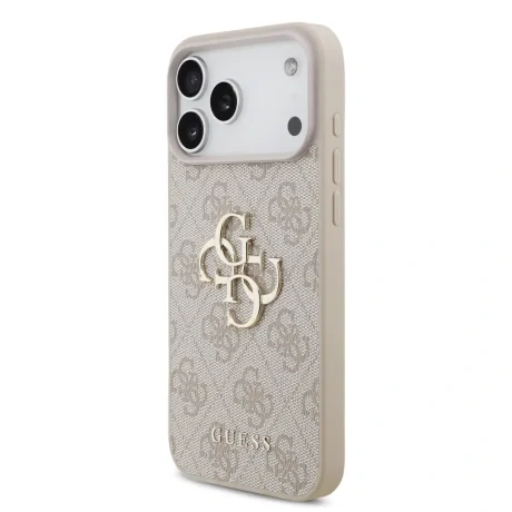 Husă spate Guess PU 4G cu logo metalic pentru iPhone 17 Pro Max, roz