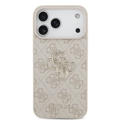 Husă spate Guess PU 4G cu logo metalic pentru iPhone 17 Pro Max, roz