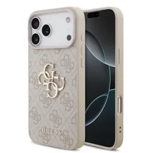 Husă spate Guess PU 4G cu logo metalic pentru iPhone 17 Pro Max, roz