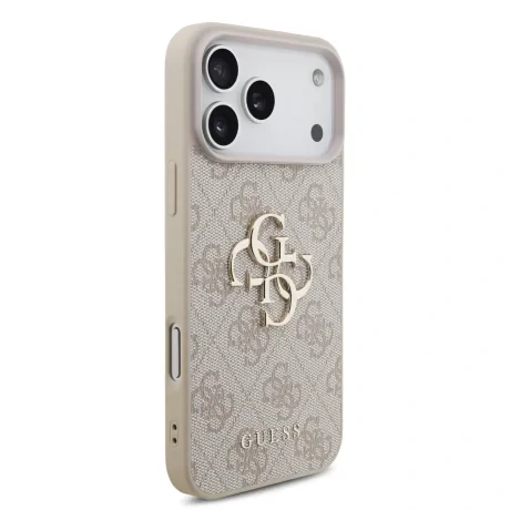 Husă spate Guess PU 4G cu logo metalic pentru iPhone 17 Pro Max, roz