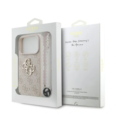 Husă spate Guess PU 4G cu logo metalic pentru iPhone 17 Pro, roz