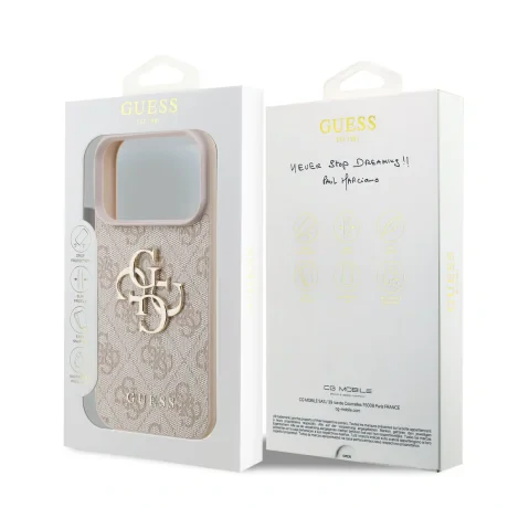 Husă spate Guess PU 4G cu logo metalic pentru iPhone 17 Pro, roz