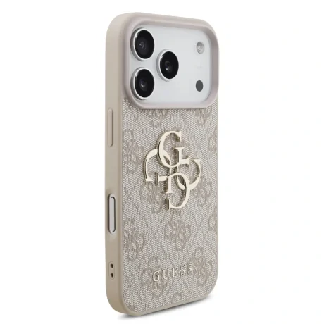 Husă spate Guess PU 4G cu logo metalic pentru iPhone 17 Pro, roz