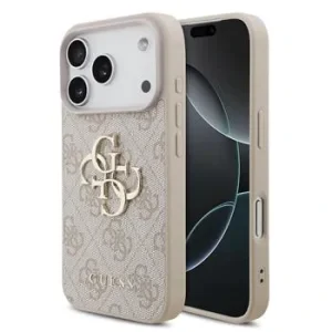Husă spate Guess PU 4G cu logo metalic pentru iPhone 17 Pro, roz