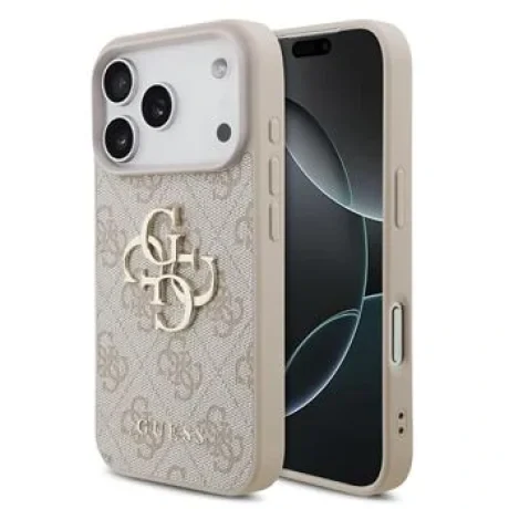 Husă spate Guess PU 4G cu logo metalic pentru iPhone 17 Pro, roz
