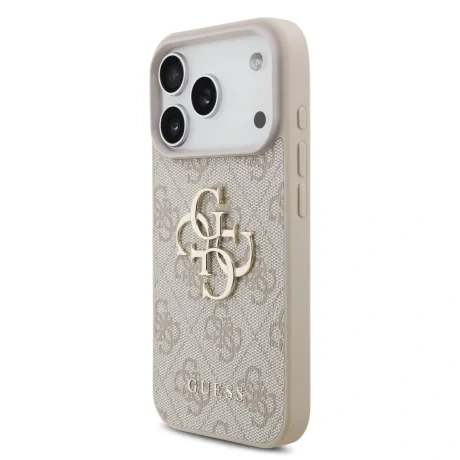 Husă spate Guess PU 4G cu logo metalic pentru iPhone 17 Pro, roz