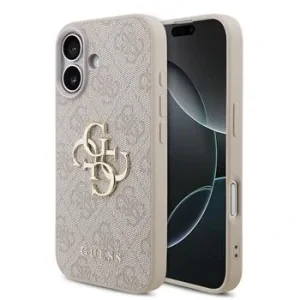 Husă spate Guess PU 4G cu logo metalic pentru iPhone 17, roz