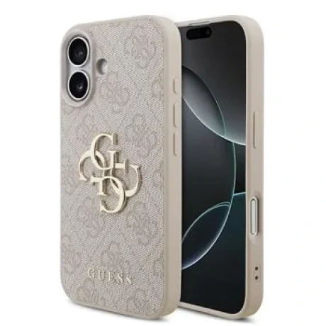 Husă spate Guess PU 4G cu logo metalic pentru iPhone 17, roz