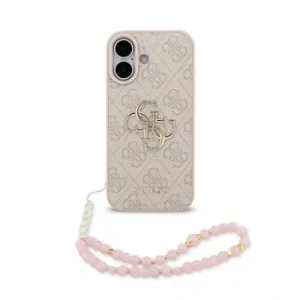 Husă spate Guess PU 4G cu logo metalic pentru iPhone 17, roz