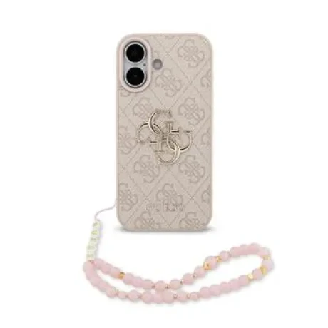 Husă spate Guess PU 4G cu logo metalic pentru iPhone 17, roz