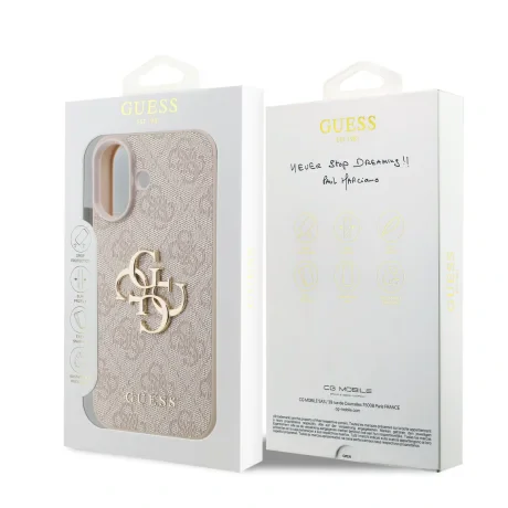Husă spate Guess PU 4G cu logo metalic pentru iPhone 17, roz