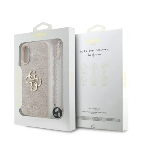 Husă spate Guess PU 4G cu logo metalic pentru iPhone 17, roz
