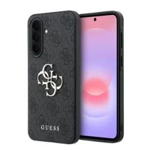Husa spate Guess PU 4G cu logo metalic pentru Samsung Galaxy A37, gri