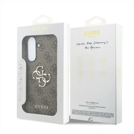 Husa spate Guess PU 4G cu logo metalic pentru Samsung Galaxy A37, maro