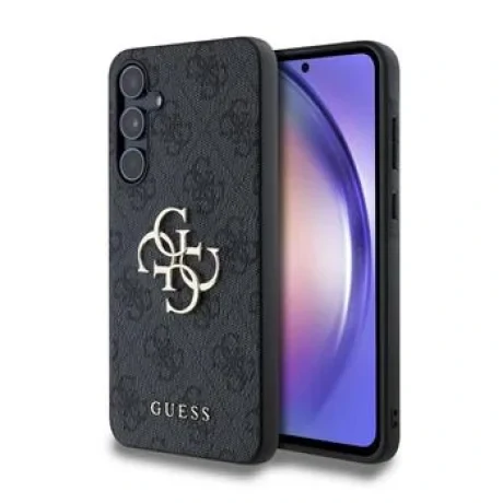 Husa spate Guess PU 4G cu logo metalic pentru Samsung Galaxy A55 5G, gri
