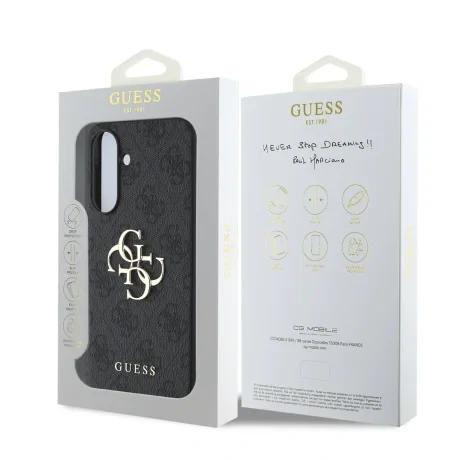 Husa spate Guess PU 4G cu logo metalic pentru Samsung Galaxy A56, gri