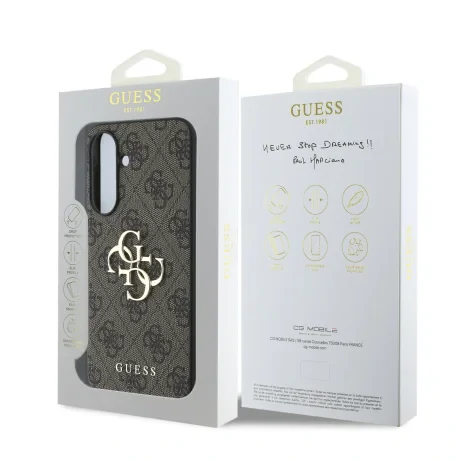Husa spate Guess PU 4G cu logo metalic pentru Samsung Galaxy A56, maro