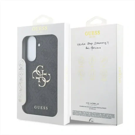 Husa spate Guess PU 4G cu logo metalic pentru Samsung Galaxy A57, gri