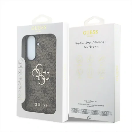 Husa spate Guess PU 4G cu logo metalic pentru Samsung Galaxy A57, maro