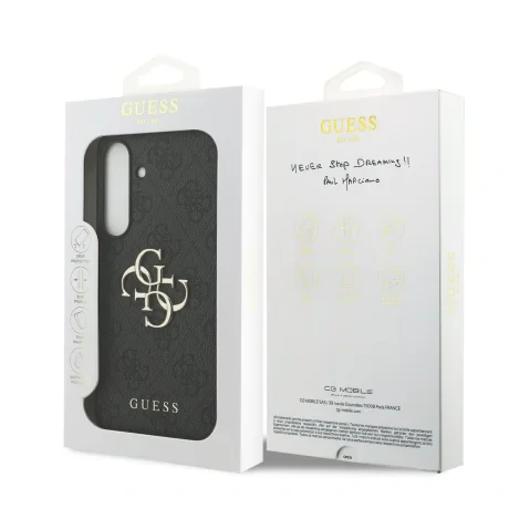 Husa spate Guess PU 4G cu logo metalic pentru Samsung Galaxy S25 FE, gri