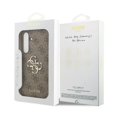 Husa spate Guess PU 4G cu logo metalic pentru Samsung Galaxy S25 FE, maro
