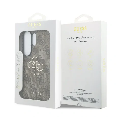 Husa spate Guess PU 4G cu logo metalic pentru Samsung Galaxy S26 Ultra, maro