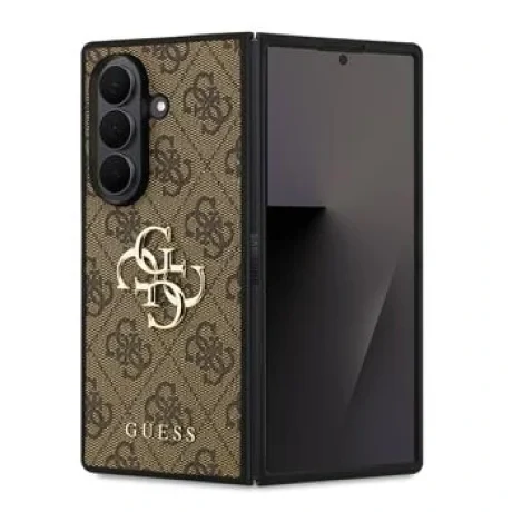 Husă spate Guess PU 4G cu logo metalic pentru Samsung Galaxy Z Fold 7, maro