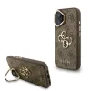 Husa spate Guess PU 4G cu logo metalic și cadru pentru cameră, maro, pentru iPhone 16