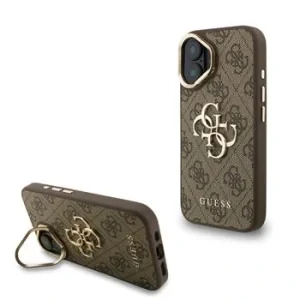 Husa spate Guess PU 4G cu logo metalic și cadru pentru cameră, maro, pentru iPhone 16