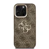 Husă spate Guess PU 4G cu logo metalic și cadru pentru cameră, maro, pentru iPhone 16 Pro