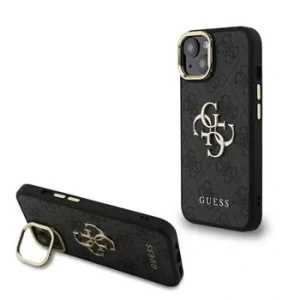 Husă spate Guess PU 4G cu logo metalic și cadru pentru cameră, pentru iPhone 13, neagră