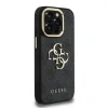 Husă spate Guess PU 4G cu logo metalic și cadru pentru cameră, pentru iPhone 15 Pro, neagră