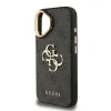 Husă spate Guess PU 4G cu logo metalic și cadru pentru cameră, pentru iPhone 16, neagră