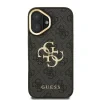 Husă spate Guess PU 4G cu logo metalic și cadru pentru cameră, pentru iPhone 16, neagră