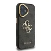 Husă spate Guess PU 4G cu logo metalic și cadru pentru cameră, pentru iPhone 16, neagră