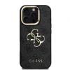 Husă spate Guess PU 4G cu logo metalic și cadru pentru cameră, pentru iPhone 16 Pro, neagră