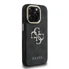 Husă spate Guess PU 4G cu logo metalic și cadru pentru cameră, pentru iPhone 16 Pro, neagră