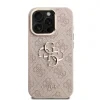 Husă spate Guess PU 4G cu logo metalic și cadru pentru cameră, roz, pentru iPhone 15 Pro