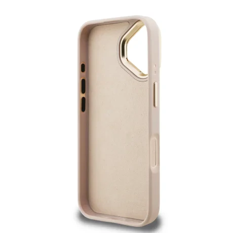 Husă spate Guess PU 4G cu logo metalic și cadru pentru cameră, roz, pentru iPhone 16