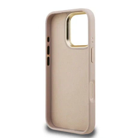 Husă spate Guess PU 4G cu logo metalic și cadru pentru cameră, roz, pentru iPhone 16 Pro