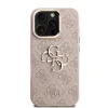 Husă spate Guess PU 4G cu logo metalic și cadru pentru cameră, roz, pentru iPhone 16 Pro