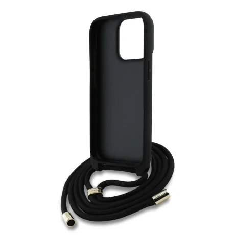 Husă spate Guess PU 4G cu logo metalic și curea crossbody pentru iPhone 15 Pro Max, roz